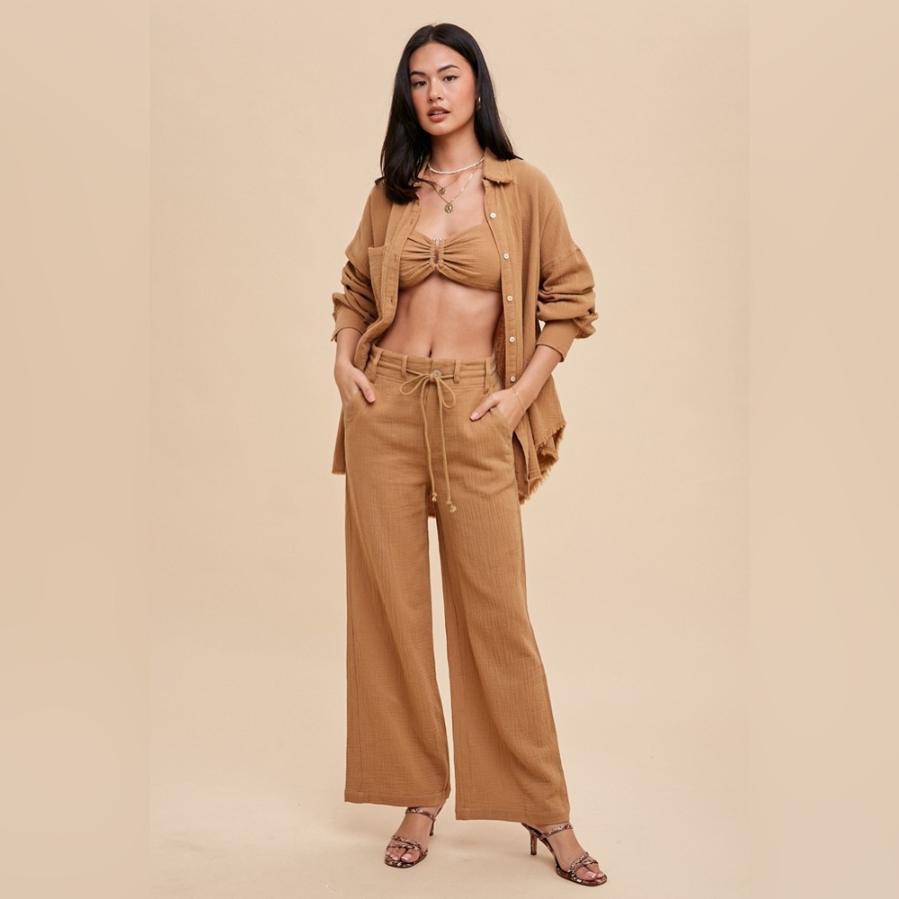 170. Garment Washed Cotton Gauze 3 Piece Set in Earthen